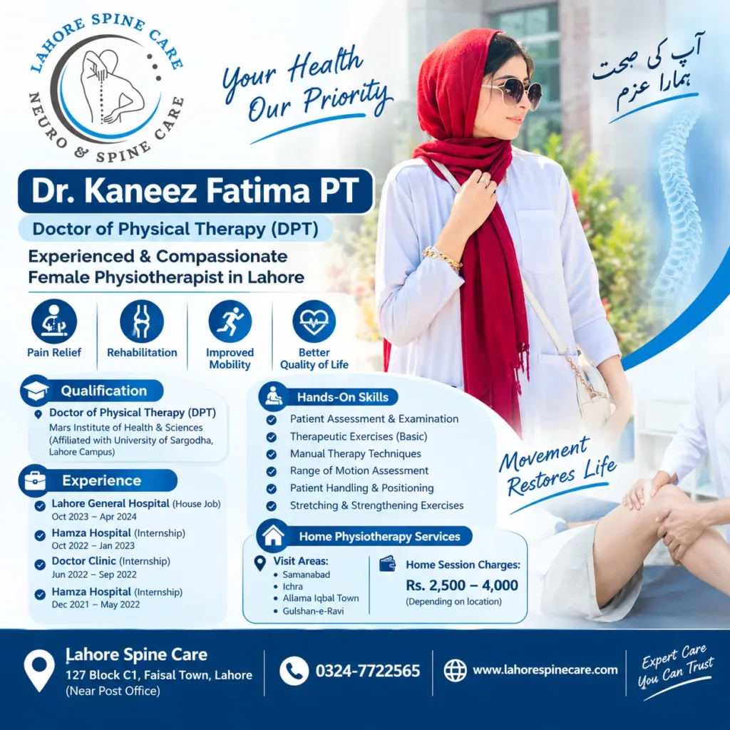 Dr Kaneez Fatima | Best Physiotherapist in New Mozang Lahore 1 Dr. Kaneez Fatima Physiotherapist in New Mazang / Samnabad lahore